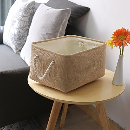 TheWarmHome Large Storage Basket - Fabric Storage Baskets for Organizing Shelves, Collapsible Storage Bin Organizer for Closet Bookself Laundry Dog Toy Home Organization, Decorative Beige Basket Gift - Image 4