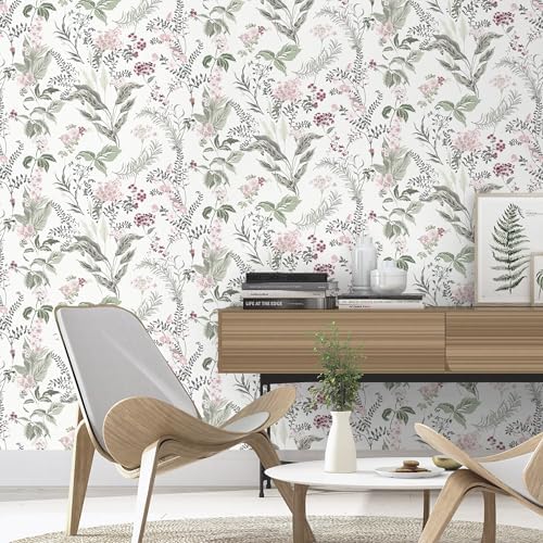 Vinjiasin Wallpaper Peel and Stick Floral Contact Paper Self Adhesive Removable Colorful Flower Leaf Wall Paper for Bathroom Bedroom Nursery 16.1" x 197" - Image 5