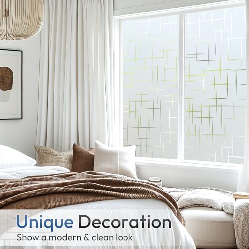 rabbitgoo Frosted Window Privacy Film, Cross Pattern, No Glue, 17.5"x78.7" - Image 4