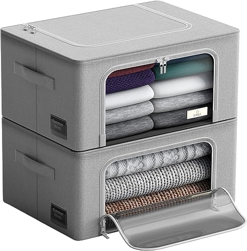 Sorbus Clothes Storage Bins, Clear Window & Handles (2 Pack, Gray) by Sorbus