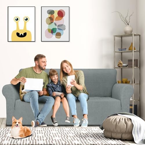 MAXIJIN Couch Covers for 3 Cushion Couch Sofa (71"-91"), 1-Piece Stretch Sofa Cover Slipcover Furniture Protector with Elastic Bottom for Kids,Dogs (Large, Diamond Pattern Light Gray) - Image 2