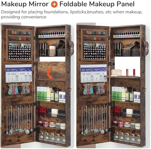 GISSAR Jewelry Mirror Armoire Wall Mount Over The Door Mirror Jewelry Cabinet Storage Mirror Organizer Lockable Full Length Door Mirror,Vintage Brown, GMJ2003V - Image 5