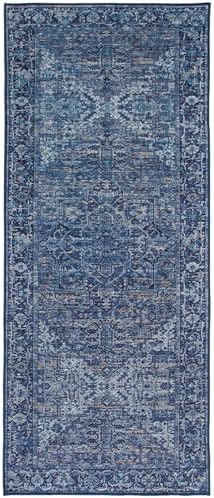 ReaLife Rugs Machine Washable Area Rug Runner - Living Room Bedroom Bathroom Kitchen Entryway Office - Padded Low Pile Stain Resistant Premium - Boho Vintage Traditional - Lyle - Blue 2'6" x 8' - Image 3