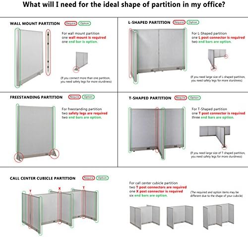 GOF 5ft / 60" H Wall Mount, Office Partition Connectors: L-Post, T-Post, X-Post, Wall Mount Intended to use Full Fabric or Partial Glass Series, Connector only - Image 5