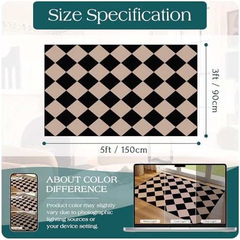 Black Tan Checkered Entry Rug - 3x5 Non-Slip Indoor Outdoor Rugs - Image 2