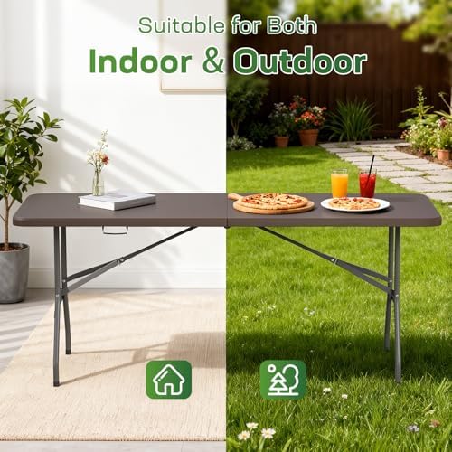 FDW | 6FT Folding Table | Brown | Portable Plastic Table - Image 4