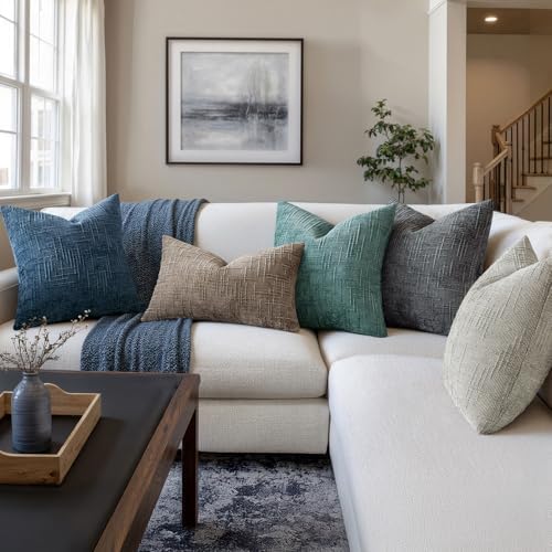 MIULEE Chenille Textured Throw Pillow Covers Teal 20x20 Set of 2 - Image 6