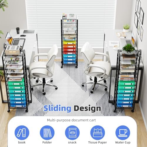 Simple Trending 14 Tier Rolling File Cart, Desk File Organizer, Paper Letter Storage Rolling Clutter Cart for Office, Home, School, Black - Image 3