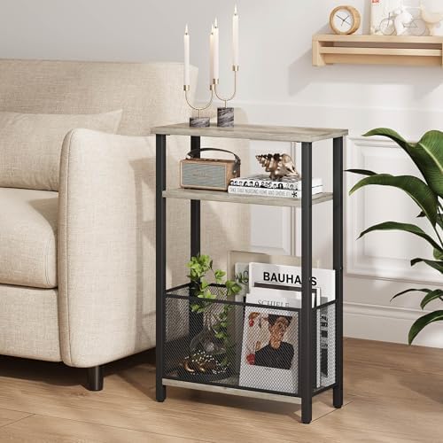 MMEOLUOOK Narrow Side Table with Storage Basket Skinny End Tables for Smalls Spaces 3 Tier Sofa Table Small Nightstand Slim Bedside Table for Living Room Bedroom Oak MLBZ22Q - Image 6