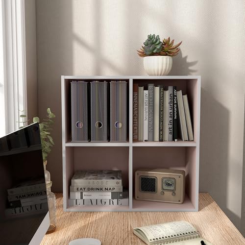 Homes: Inside + Out Apexa 4-Cube Storage Organizer Shelves, Stackable Wood Bookcase Fits Cubby Bins for Organization, Dorm Teen Room Decor & Home Office, Light Pink - Image 2