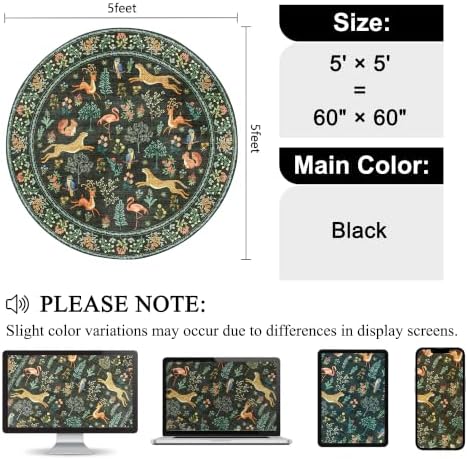 DUKINO 5ft Round Rug, Washable Animal Non Slip Circle Area Rug, Black - Image 2