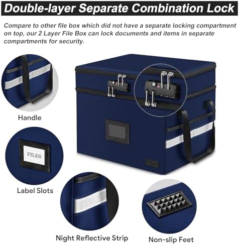 Fireproof File Oganizer with Lock, 2 Layer Fireproof Document Box Storage - Image 7