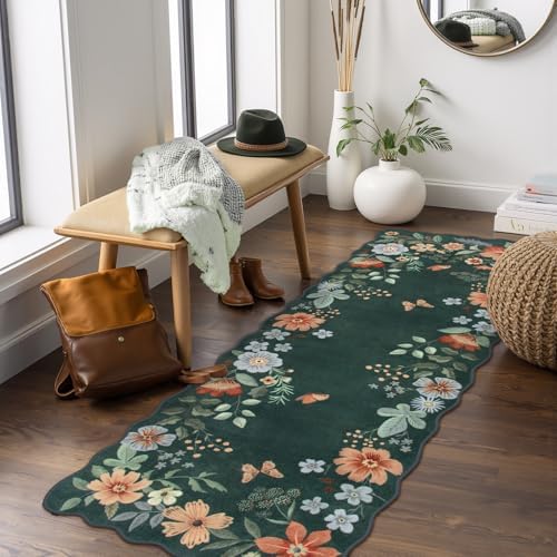 Lahome Floral Green Rugs for Entryway, 2X3 Washable Kitchen Rugs Non Slip by Lahome