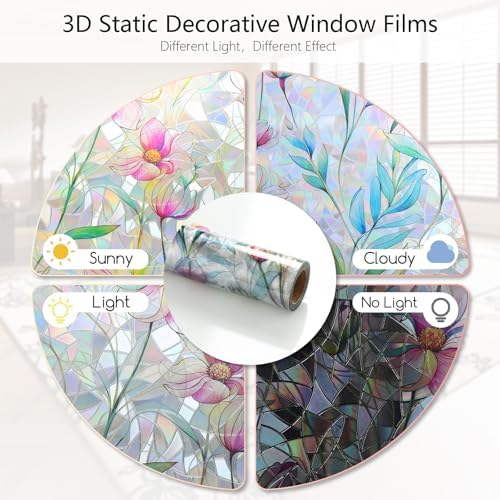 LEMON CLOUD Floral Stained Glass Window Privacy Film, 29.5″ x 78.7″ - Image 6