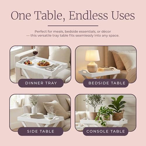 Lavish Home Folding TV Tray Table with Removable Tray Top, White, 22 Inch - Image 7