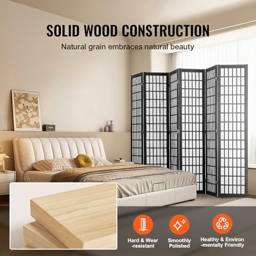 VEVOR Room Divider, 6 Panel Japanese Room Divider, Folding Privacy Screen Indoor, Portable Partition Dividers and Decoration Screens, for Room Separation, Home, Office, Restaurant & Bedroom (Black) - Image 5