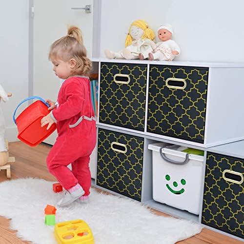 Fabric storage bins Cubes, Fabric Cube Organizer with Handle, Foldable Cube Bins for Cloth or Accessary Storage, 11x11x11, Set of 3, (Grey Gold) - Image 5
