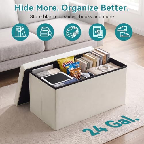 OLIXIS 30 Inch Folding Storage Ottoman Bench, Upholstered Foot Rest Stool - Image 5