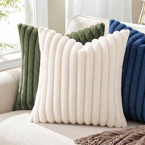 Pallene Faux Fur Decorative Throw Pillow Covers 22x22 Set of 2, Navy Blue - Image 4