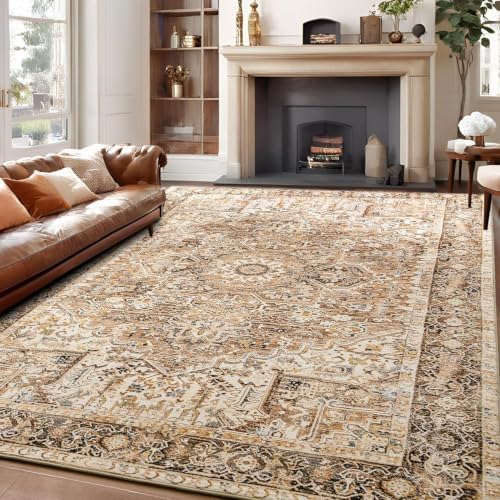 Hanples 5x7 Area Rugs for Living Room, Washable Rug Vintage Floral, Beige - Image 3