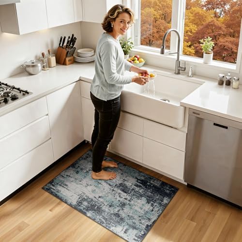 RELEANY Washable 2'x3' Abstract Area Rug for Living Room Teal Black - Image 2