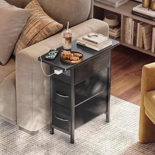 Huuger Narrow End Table with Charging Station, Side Table with 2 Drawers - Image 2