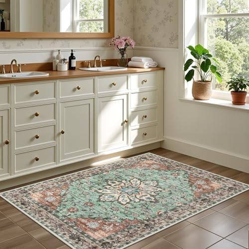 2x3 Area Rugs Living Room: Washable Rug for Bedroom Brown Green - Image 4