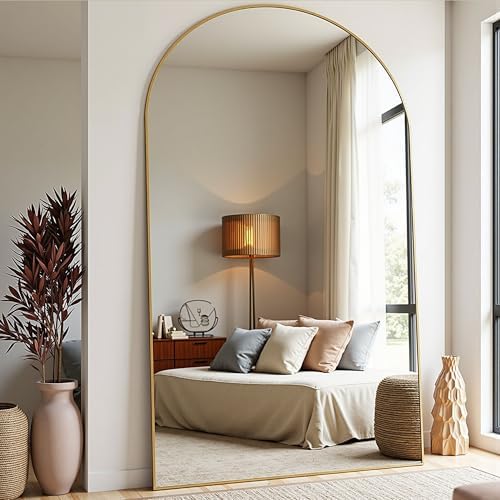 81''x41'' Oversized Full Length Mirrors, Arched Floor Mirror with Stand, Full Body Large Oversized Standing Mirror/Leaning/Hanging Wall Mounted for Living Room, Bedroom, Gold by TinyTimes