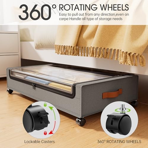 Yecaye 4 Pack Under Bed Storage with Wheels, Under Bed Storage Containers with Lids, Large Under Bed Rolling Storage with Clear Window & Label, Rolling Drawers for Clothes, Blankets, Books - Image 4