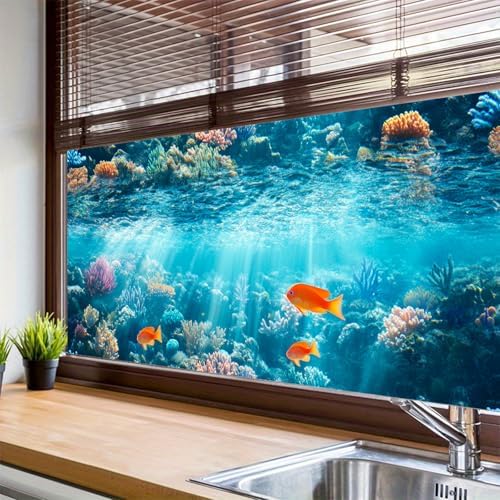 HOMETITUTE Rainbow Underwater Coral Reef Window Cling 39.3x17.7 Inch PVC - Image 4