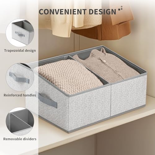 DIMJ Large Closet Shelf Organizer Bins 6 Packs with Handles and Divider, Fabric Trapezoid Storage Baskets, Foldable Clothes Containers Box for Shelf, Towel, Book, Toy, Purse, Hats, Grey - Image 4