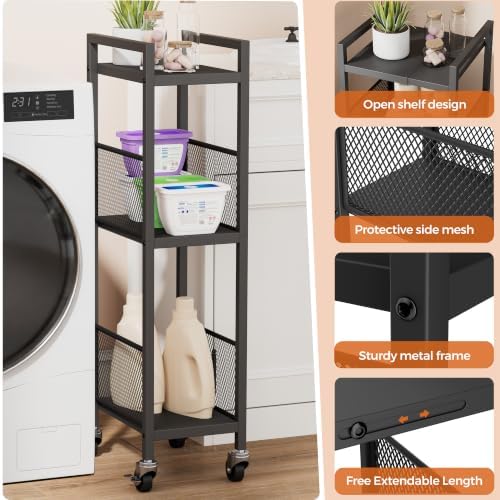 3-Tier Expandable Storage Shelving Unit,Slim Storage Cart,Metal - Image 6