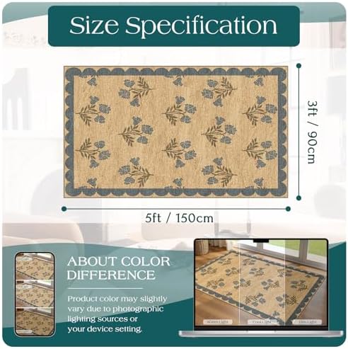 3x5 Floral Entry Rug - Washable Indoor Outdoor Mats for Front Door - Image 2