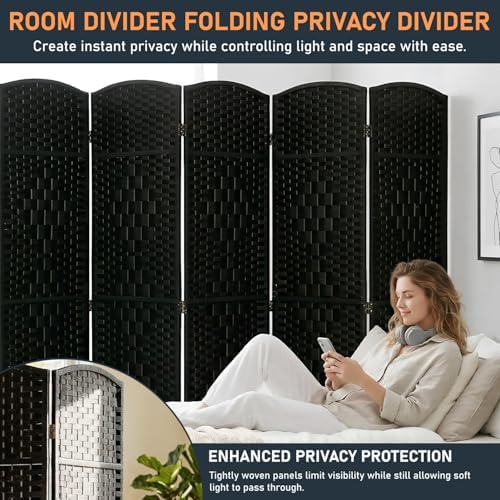 FDW | 6-Panel Folding Room Divider | 6ft, Coal Black | Hand Woven Mesh - Image 5