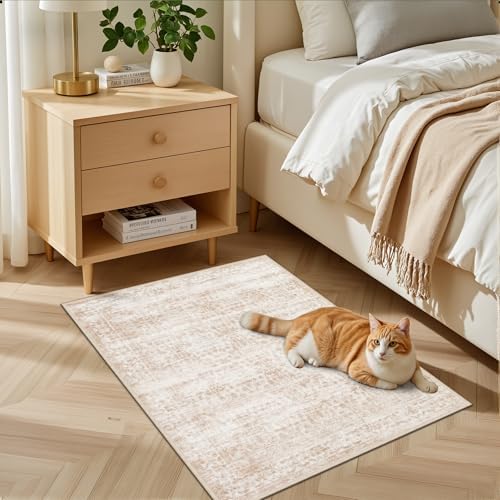 2x3 Area Rugs Living Room: Washable Rug for Bedroom Beige Brown - Image 3