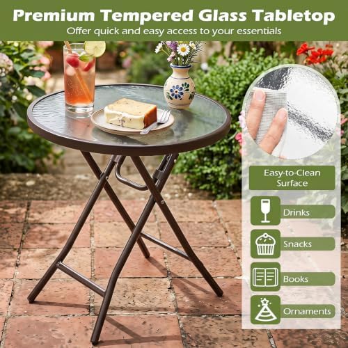GIANTEX Folding Side Table w/Tempered Glass Tabletop & Metal Frame Set of 2 - Image 4