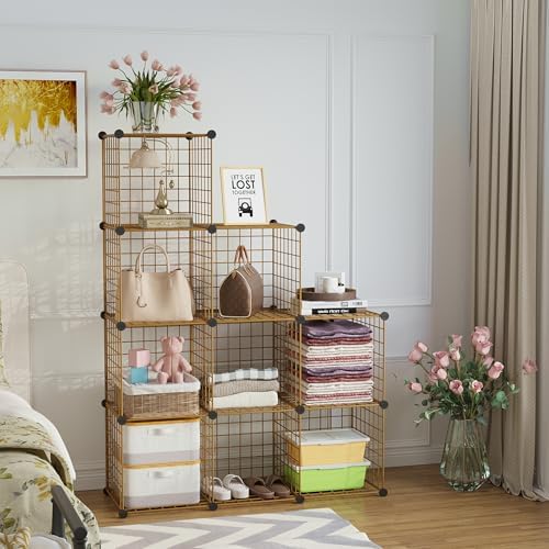C&AHOME Wire Cube Storage, 9 - Cube Organizer Metal C Grids,Shelves, Brown - Image 2