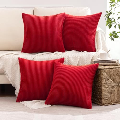 MIULEE Soft Corduroy Decorative Throw Pillow Covers Christmas Red 18x18 - Image 5