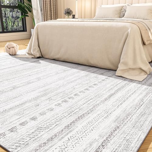 8x10 Area Rugs for Living Room Machine Washable Rug Distressed Indoor Carpet Neutral Moroccan Boho Rug Ultra Soft Area Rug for Bedroom Dining Room Playroom Office, Grey by Tchdio