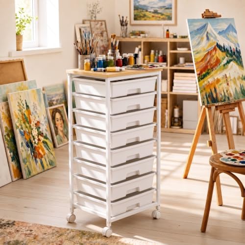 Pipishell Rolling Cart with 8 Drawers for Classroom, Craft & Art Room,White - Image 3