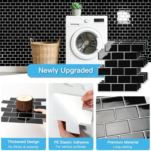 Art3d 10-Pack Subway Peel and Stick Backsplash, Black with Silver Grout - Image 5
