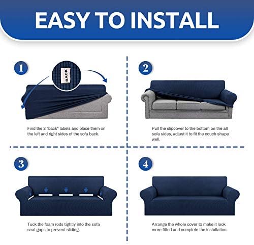 KEKUOU Stretch Loveseat Couch Cover, 2 Cushion Couch Slipcover,Navy Blue - Image 6