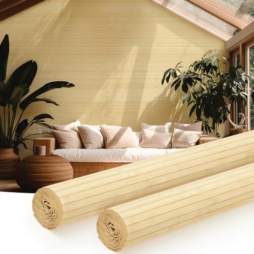 Juexica 2 Pcs Natural Bamboo Wall Panel for Interior Wall 48''x96'' Bamboo Covering Renewable Pole Wainscoting Room Divider Wrap Decor for Bedroom Living Room Kitchen Island Office (Raw) by Juexica
