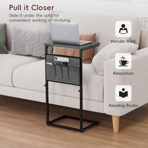 Vagusicc C Shaped End Table, 32'' Tall Side Table for Couch, Adjustable Height Small Couch Side Table for Small Spaces, C Table Slide Under Sofa Table TV Tray Arm Table for Living Room Bedroom - Image 6