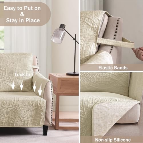 Soft Quilted Couch Cover with Pockets for Extra-Large Sofa, Anti-Slip Sofa Covers Washable for 3 Cushion Pet Friendly, Oversized Sofa Cover Water-Repellent (X-Large Sofa 78", Camel) - Image 5