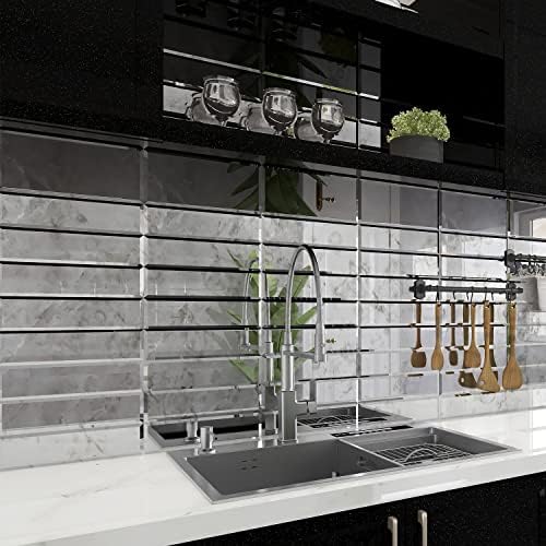 Lovdeco Peel and Stick Light Antique Mirror Tile Subway Mirror Backsplash for Kitchen Bathroom Wall (20 Pcs, 5 SQ.FT.), 3x12 Inch - Image 4