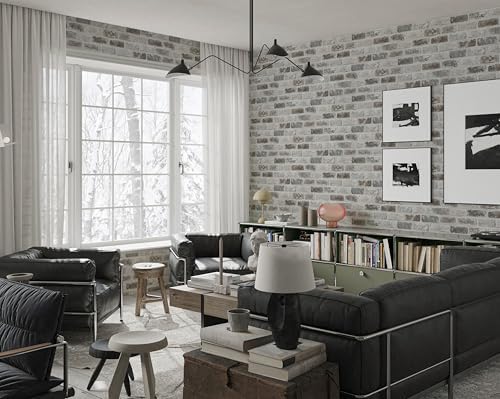 Guvana 17.3"×472.4" Brick Peel and Stick Wallpaper Brown/Grey Contact Paper | Self Adhesive 3D Brick Textured Contact Paper Removable Vintage Wallpaper for Room Backsplash Accent Wall Decor - Image 5