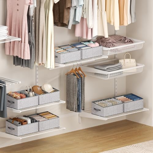 DIMJ Large Closet Shelf Organizer Bins 6 Packs with Handles and Divider, Fabric Trapezoid Storage Baskets, Foldable Clothes Containers Box for Shelf, Towel, Book, Toy, Purse, Hats, Grey - Image 5