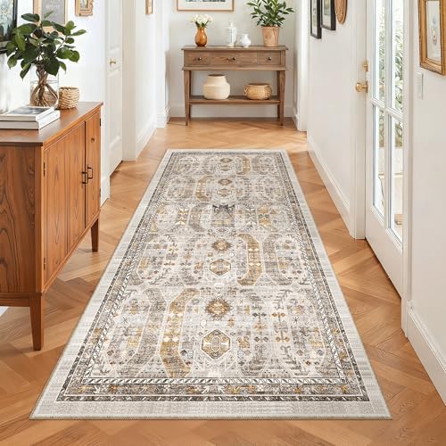 Madane Washable Runner Rug 3x6 Runners for Hallways Non Slip, Brown/Gold - Image 3