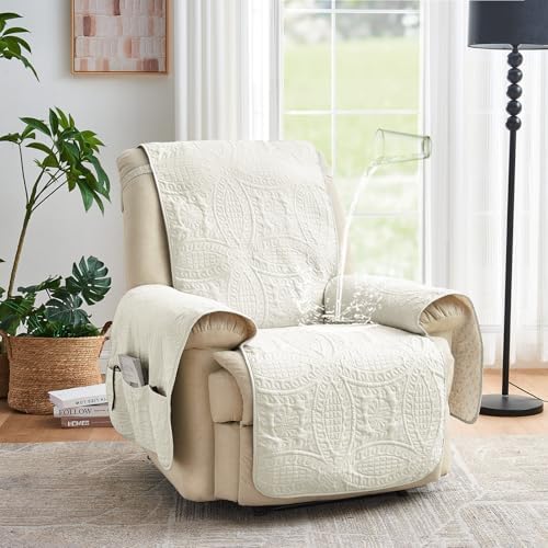 Ivory Recliner Chair Covers, Quilted Décor Water-Repellent Medium Lazy Boy Chair Covers, Pet Friendly Recliner Cover for Dogs Cats, Washable Couch Cover (Recliner 26", Ivory White) - Image 2